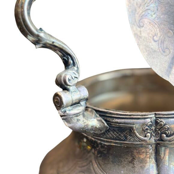 Antique Silverplate Teapot Floral Engraved Bone Handle Ornate Victorian Hinged - Picture 9 of 16